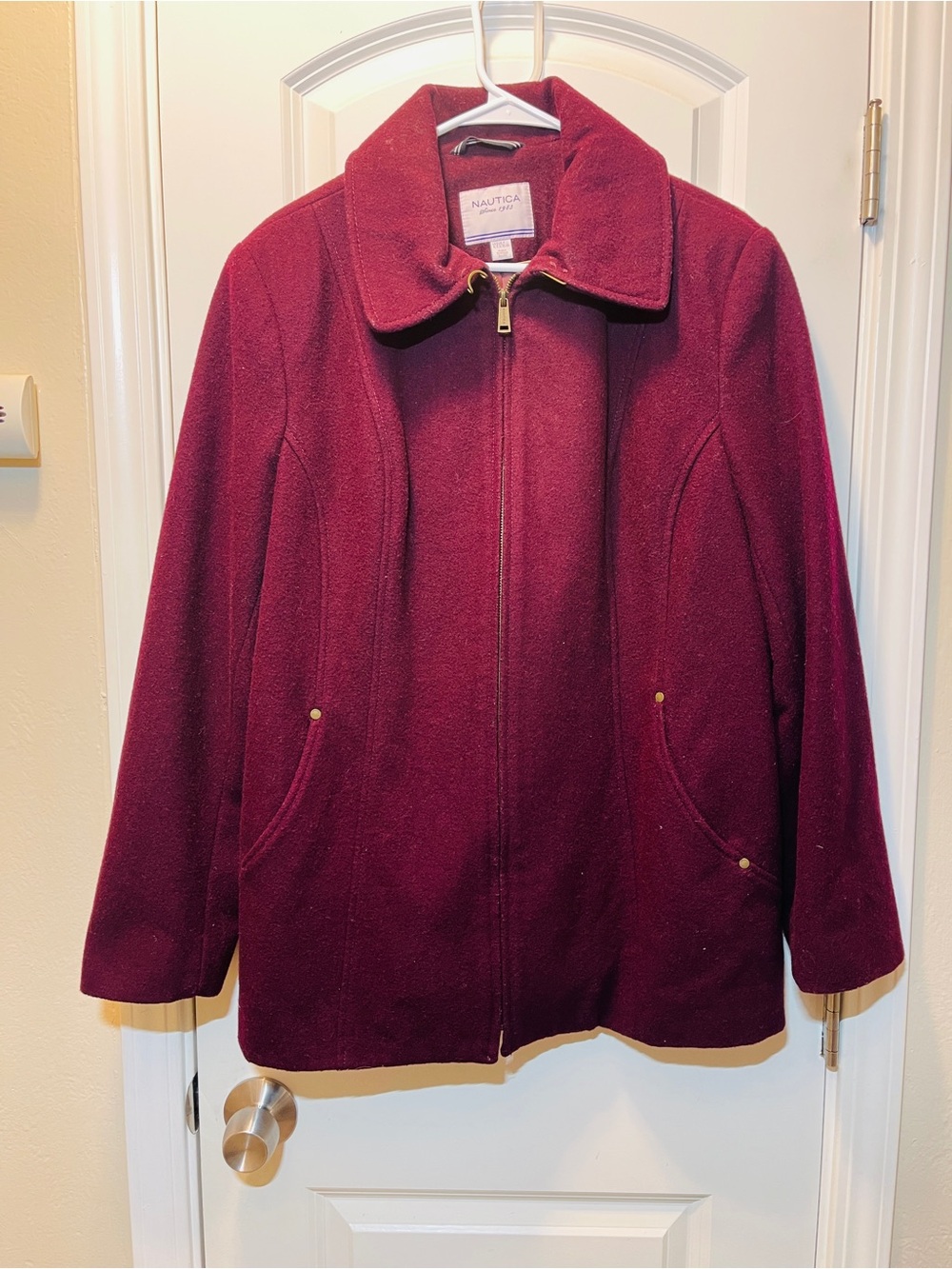 Nautica Women's Deep Wine Zip-Front Pea Coat